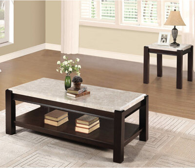 Latitude Run Marble Top Side Table With Dark Cherry Finish Wood Modern Living Space Wood End Realistic Top Contemporary