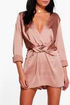 Thumbnail for your product : boohoo Twist Front Satin Playsuit