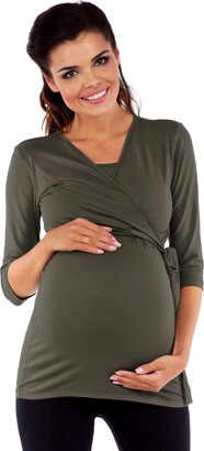 HAPPY MAMA. Women's Maternity Nursing 2in1 Bolero Top Shirt 3/4 Sleeve. 458p (Khaki