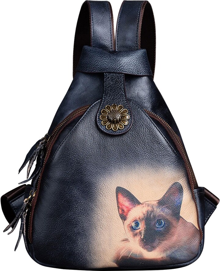 Karoukee Small Backpack Purse for Women Vintage Genuine Leather