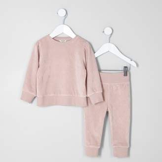 River Island Mini girls Pink RI velour sweatshirt outfit