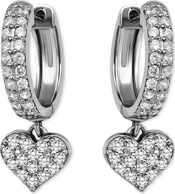 Giani Bernini Cubic Zirconia Heart Charm Hoop Earrings (1-1/20 ct. t.w.), Exclusively at Macy's