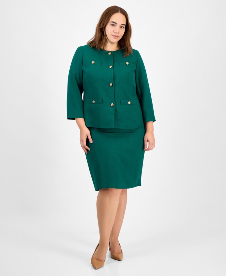 Le Suit Plus Size Button-Front Jacket & Pencil Skirt Suit Set