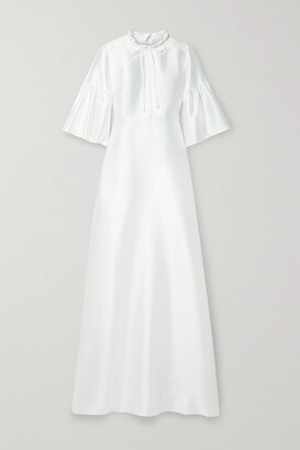 Reem Acra Tie-detailed Mikado-piqué Gown - White