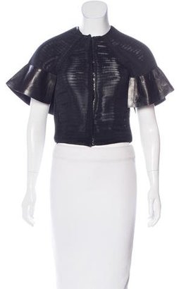 Thierry Mugler Leather-Trimmed Short Sleeve Top