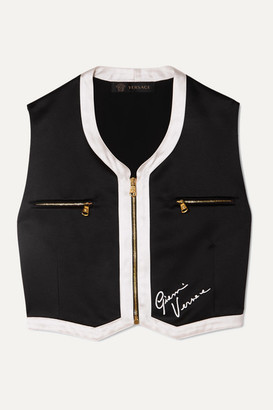 Versace Cropped Embroidered Satin Vest - Black
