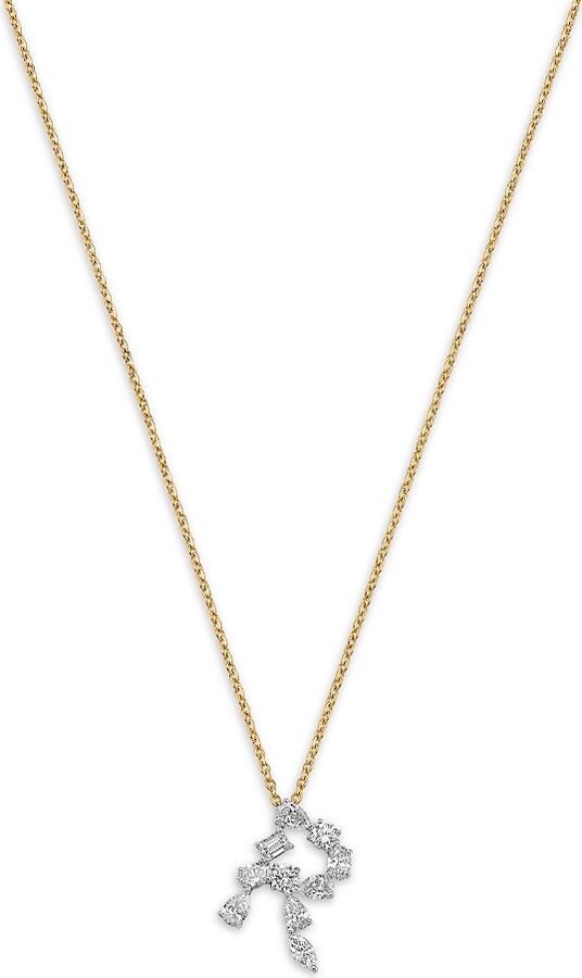 Bloomingdale's Fine Collection Luxe Collection Certified Mixed Cut Lab Grown Diamond Initial Pendant Necklace in 14K White & Yellow Gold 0.5 tcw