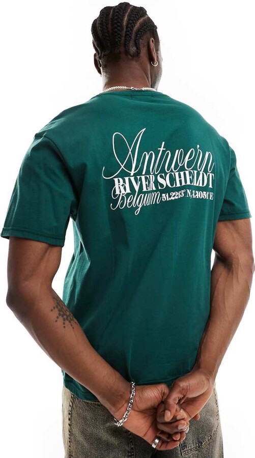 Another Influence antwerp slogan oversized boxy t-shirt in forest green