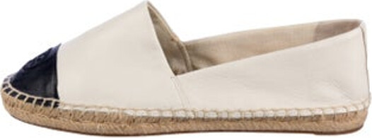 Tory Burch Leather Espadrilles White Round-Toes Designer