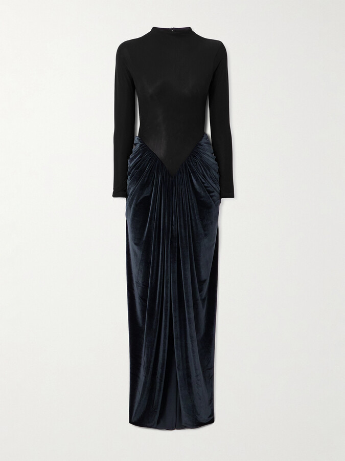 Maygel Coronel - Guernica Jersey And Gathered Velvet Maxi Dress - Black