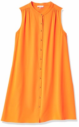 Calvin Klein Women's Sleeveless Shirt Collar Button Front Crepe Trapeze Dress