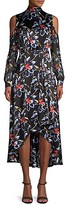 Thumbnail for your product : Diane von Furstenberg Silk High-Low Cold Shoulder Floral Dress