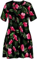 Thumbnail for your product : boohoo Plus Sadie Palm Printed Tie Front Skater Dress