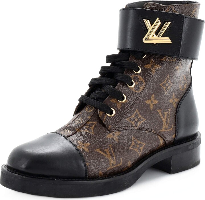 Louis Vuitton Black/Brown Monogram Canvas and Leather Wonderland Ranger  Ankle Length Combat Boots Size 39 Louis Vuitton