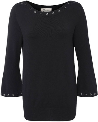 Andrea Jovine Black Grommet Boatneck Sweater - Plus Too