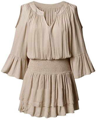 Azbro Glamorous Solid Cutout Shoulder Double Layered Mini Dress, XXL