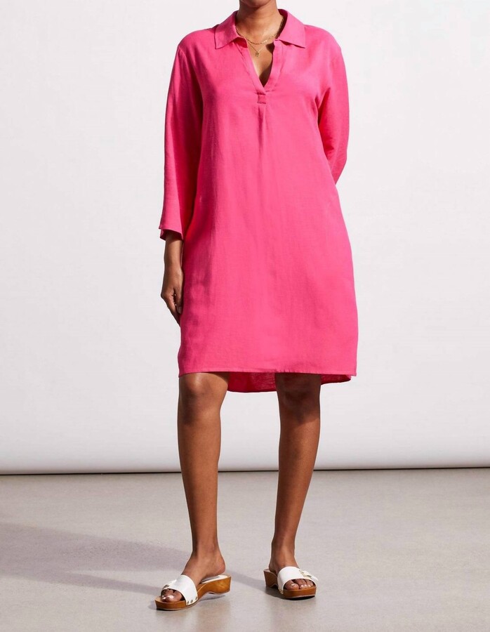 Three-Quarter Sleeve Dress In Raspberry