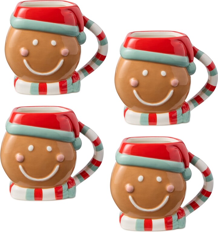 Certified International Christmas Whimsy Gingerbread 3-d Mugs, Set of 4