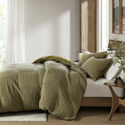 Wovilo 3pcs Waffle Washed Duvet  100% Cotton For Natural Comfort Unique Texture Oversized Coverage Lived - In Softness With Vintage Charm Ties All Seas