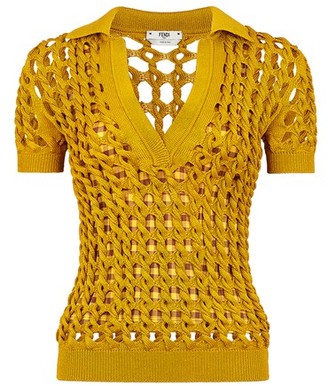 Fendi Yellow knit polo shirt