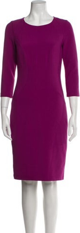 Rene Lezard Lace Sheath Dress Purple Three-Quarter Sleeve with Scoop Neck Concealed Zip Closure at Back