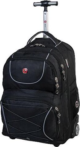 Swiss Gear Push button retractable mono handle-Corner inline wheels-Adjustable backpack str