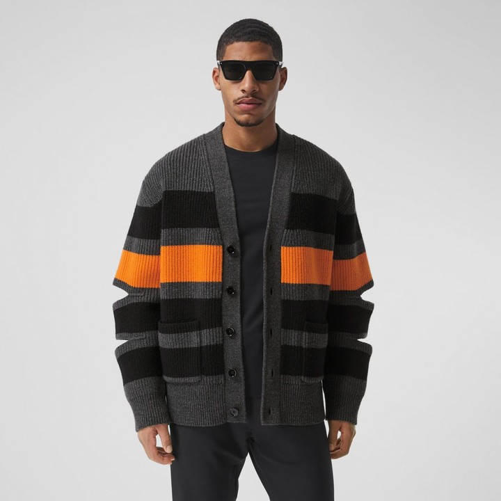 Burberry Cut-out Detail Striped Wool Cashmere Cardigan - ShopStyle
