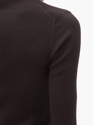 Prada Logo-jacquard Ribbed Wool-blend Polo Top - Dark Brown