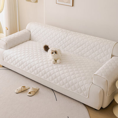 Latitude Run 1PC Diamond-shaped quilted sofa cover-waterproof, non-slip furniture protects the living room in modern minimalist and neutral tones