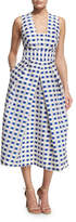 Thumbnail for your product : Milly Elisa Sleeveless Gingham Fil Coupe Midi Dress, Cobalt