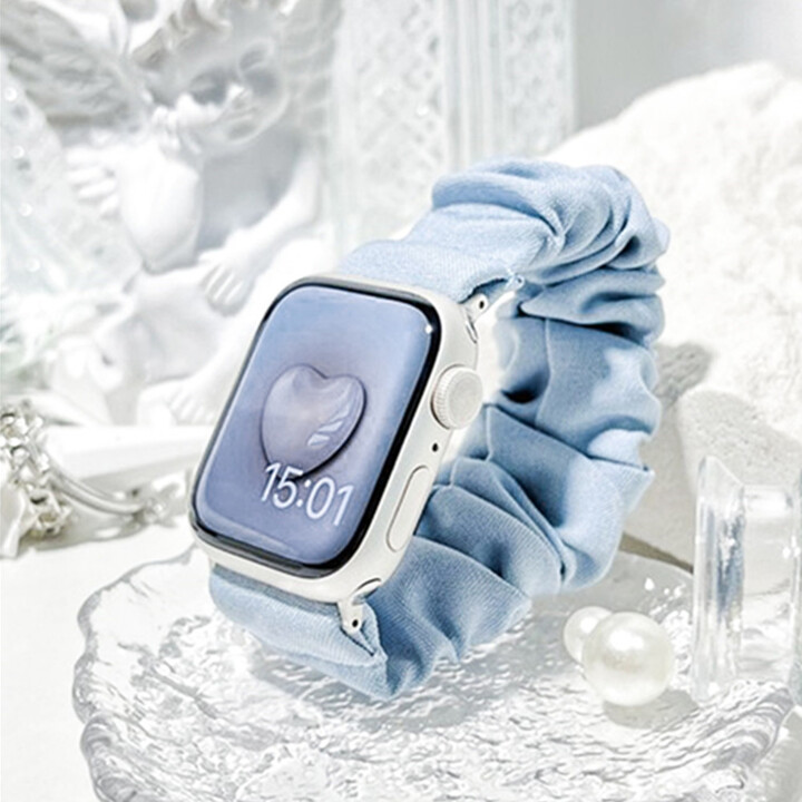 JBAILI Scrunchie Strap For Apple Watch Band 42mm 45 44 41 40 49 38mm Fabric Elastic Solo Loop Women Bracelet for iWatch 9 8 7 SE 6 5 4