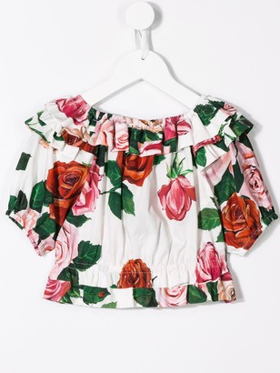 Dolce & Gabbana Children Rose Print Ruffled Blouse