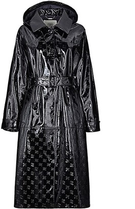 Fendi Karligraphy-Embossed Patent Leather Trench Coat
