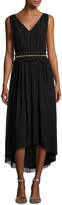 St. John Collection Crinkled Georgette V-Neck Picot-Edge Dress, Black