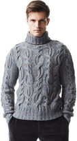 Thumbnail for your product : Neiman Marcus Superfine Marled Cable-Knit Turtleneck Sweater, Blue