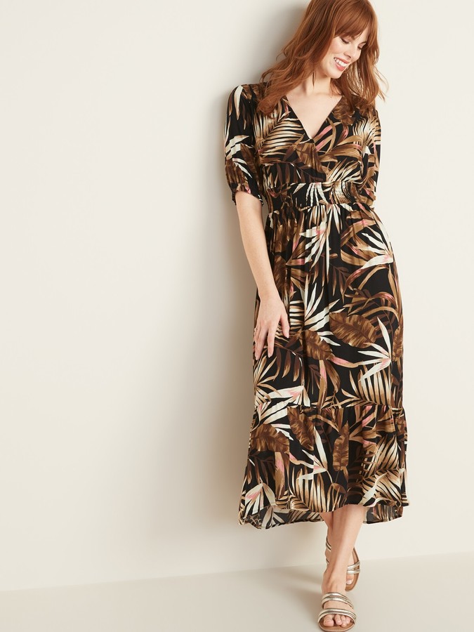 Old Navy Waist-Defined Wrap-Front Crepe Midi for Women - ShopStyle Dresses