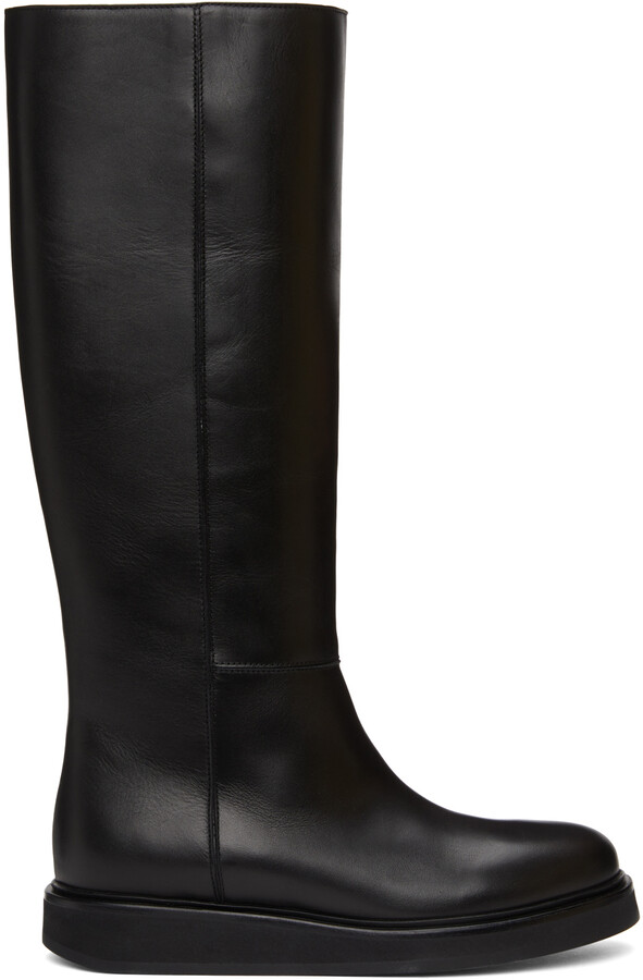 LEGRES Black Leather Wedge Riding Boots - ShopStyle