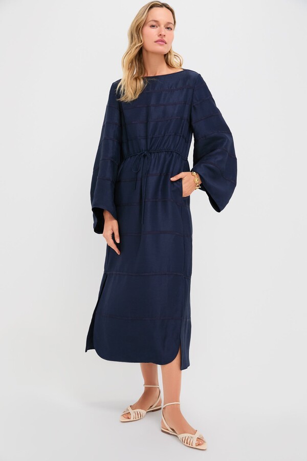 Rosie Assoulin Navy Ribbon Caftan Dress