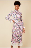 Thumbnail for your product : Little Mistress Pleated Floral Dress with Lace Hem
