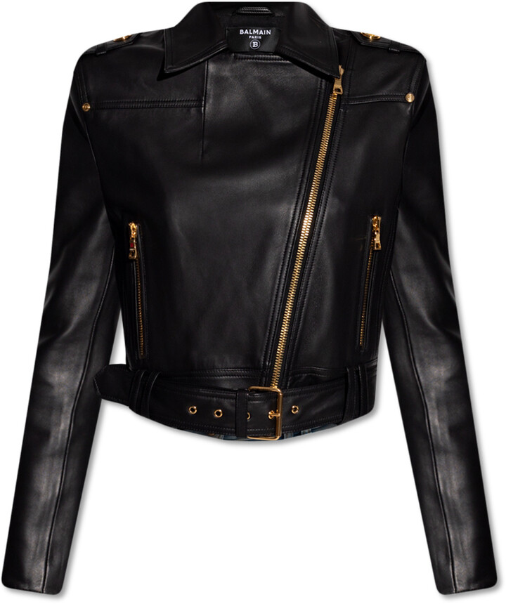 biker jacket with gold hardware