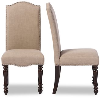 Baxton Studio Zachary Chic French Vintage Oak Brown Beige Linen Fabric Upholstered Dining Chair Set of 2