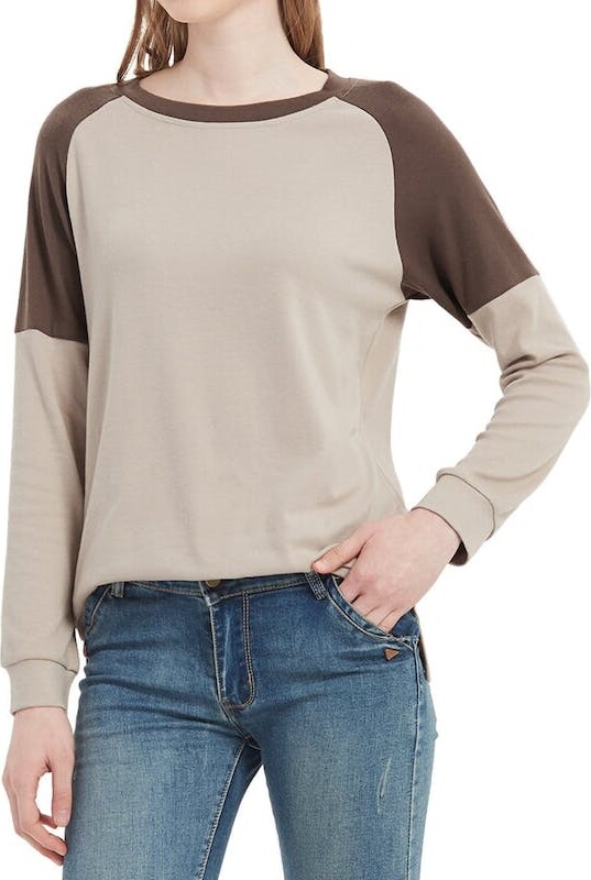 FINWANLO Long Sleeve T Shirts for Women Casual Blouses Tunic Tops Cute Color Block Blouses Tee Shirt 