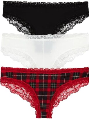 Womens Red 3pk Fashion Print Lace Trim Hipster Briefs