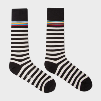 Paul Smith Men's Multi-Stripe Trim Black And White Stripe Socks