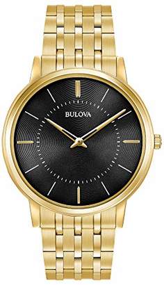 Bulova Men's Designer Watch Stainless Steel Bracelet - Gold W/ Black Dial Ultra Slim Wrist Watch 97A127