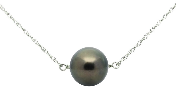 14k White Gold Chain with Black Freshwater Cultured Pearl Pendant Necklace 11-11.5mm 