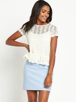 Thumbnail for your product : River Island Cream Lace Peplum T-shirt