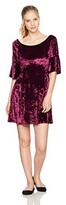 Thumbnail for your product : Angie Women's Wine Crushed Velvet Skater Dress with 1/2 Bell Sleeves Medium