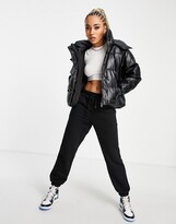 Thumbnail for your product : Sixth June oversized cropped puffer jacket with hood in leather