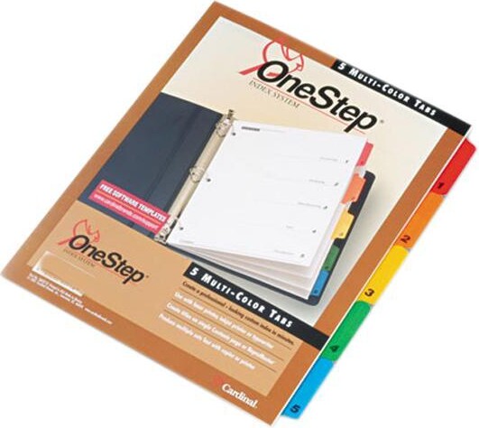 Cardinal 60518 Traditional OneStep Index System, 5-Tab, 1-5, Letter, Assorted, 5/Set